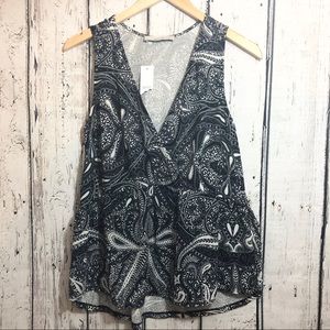 LOFT Shadow Paisley Wrap Mixed Media Shell Top casual grunge